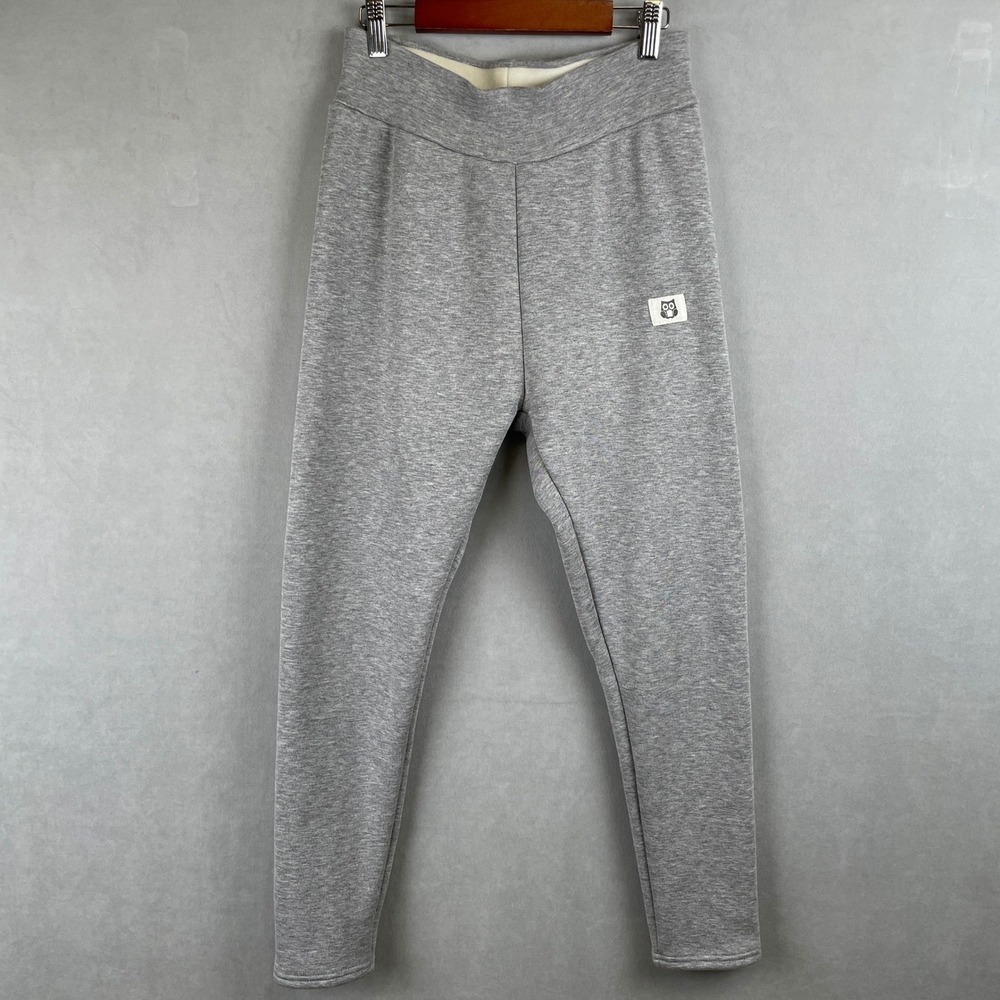 Unbranded Heather Grey Cozy Fleece Lined Leggings Owl Patch High Waist Stretch M
